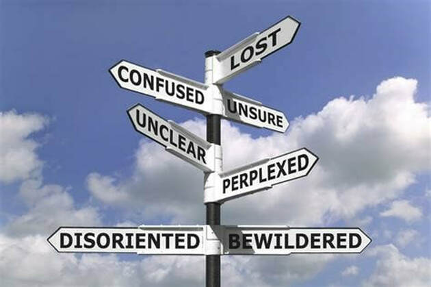 Sign with different adjectives - disoriented, bewildered, perplexed....